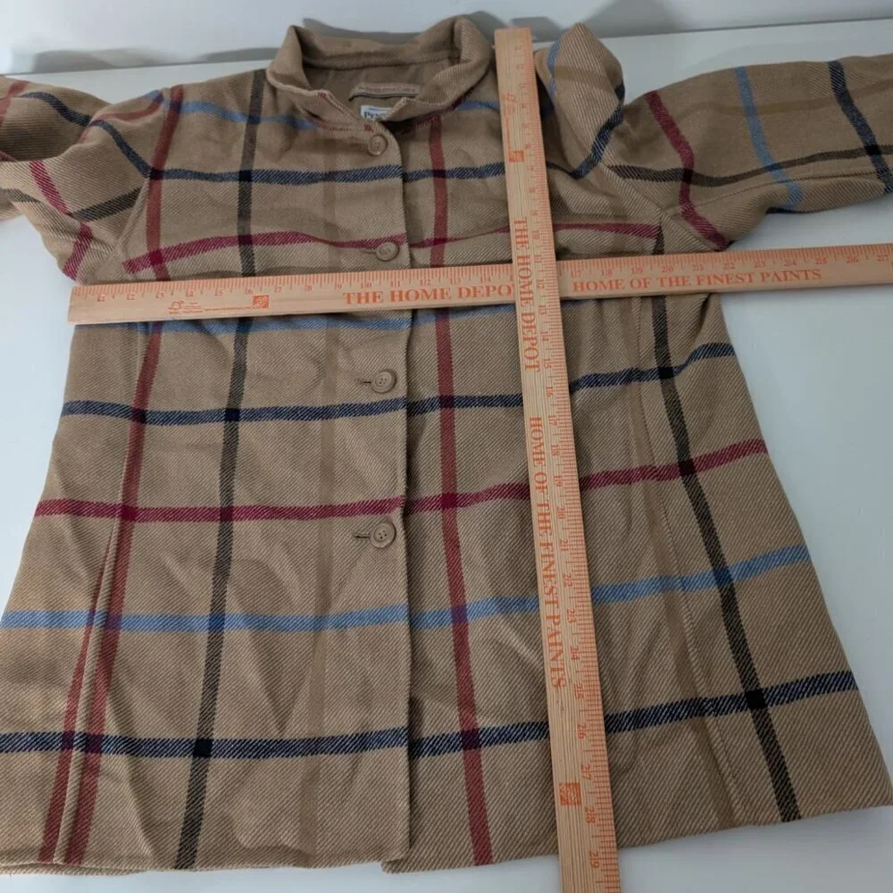 Pendleton Check Reversible Jacket Womens Size Large Beige Wool Blend Windowpane